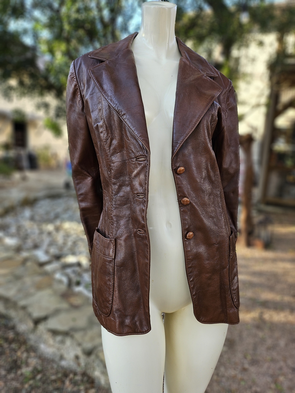 Vintage Peter Caruso Classic Brown Leather Blazer Button Jacket S